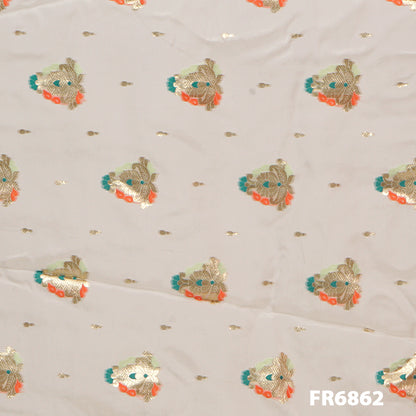 Dyeable Zari Embroidered Organza Fabric-Fr6862