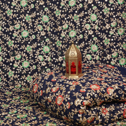 Embroidered Faux Mirror Georgette Fabric-FR3421