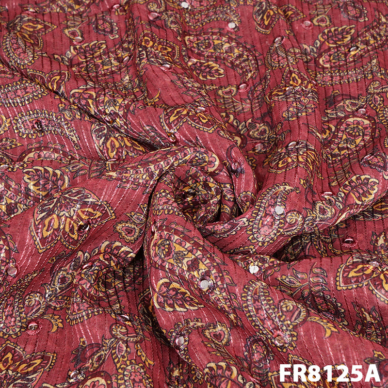 Embroidered Faux Mirror Georgette fabric-FR8125