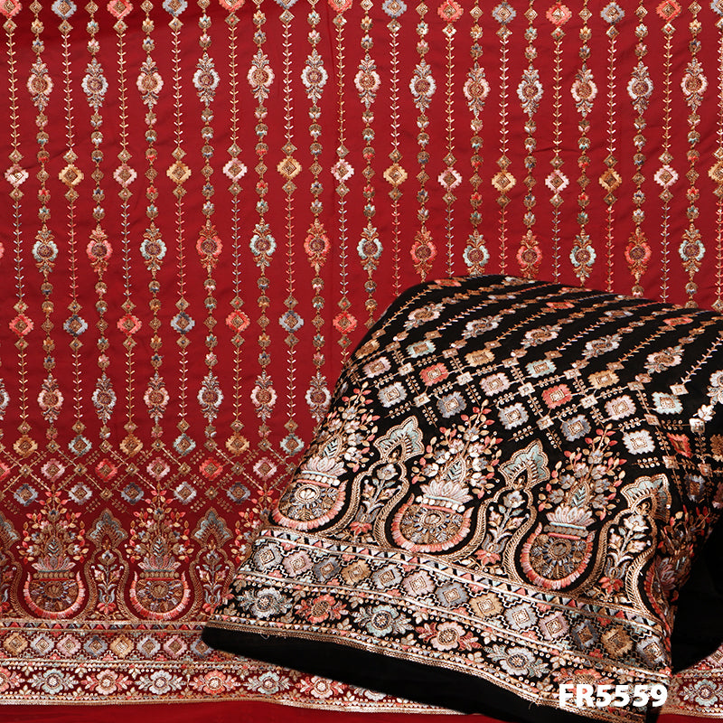 Embroidered Sequins Georgette Fabric-FR5559