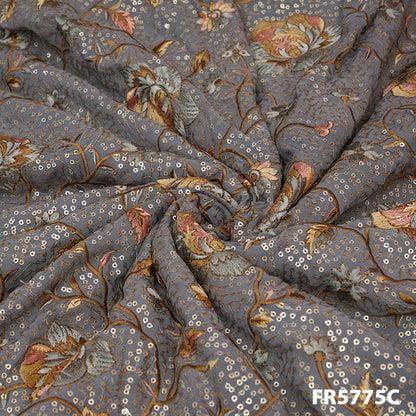Embroidered Sequins Georgette Fabric-Fr5775