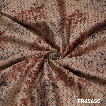 Printed Embroidered Sequins Raw Silk Fabric 6565