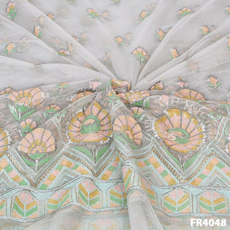 Embroidered Sequins Net Fabric-FR4048