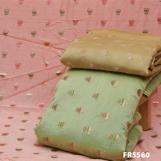 Embroidered Sequins Chanderi Silk Fabric-FR5580
