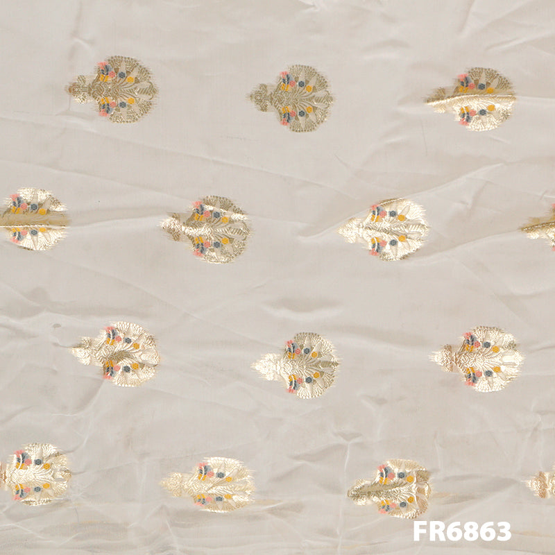 Dyeable Zari Embroidered Organza Fabric-FR6863