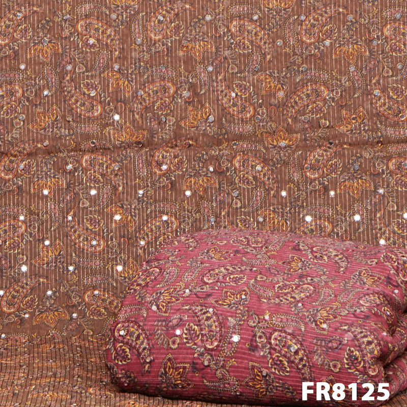 Embroidered Faux Mirror Georgette fabric-FR8125
