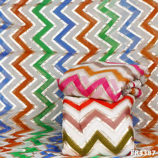 Zari Zig Zag Organza Fabric-FR4387