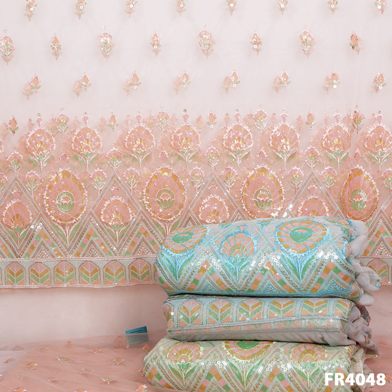 Embroidered Sequins Net Fabric-FR4048